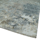 Modern Abstract  8x10 Silver, Charcoal and Olive Hand Loomed Blended wool and Art silk Area Rug