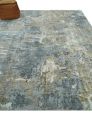 Modern Abstract  8x10 Silver, Charcoal and Olive Hand Loomed Blended wool and Art silk Area Rug