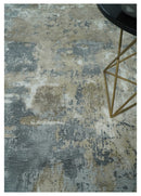 Modern Abstract  8x10 Silver, Charcoal and Olive Hand Loomed Blended wool and Art silk Area Rug
