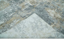 Modern Abstract  8x10 Silver, Charcoal and Olive Hand Loomed Blended wool and Art silk Area Rug