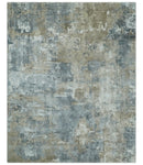 Modern Abstract  8x10 Silver, Charcoal and Olive Hand Loomed Blended wool and Art silk Area Rug
