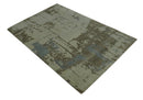 Modern abstract Beige, Olive and Gray 6x9 Hand Knotted Wool and Art Silk Area Rug