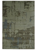 Modern abstract Beige, Olive and Gray 6x9 Hand Knotted Wool and Art Silk Area Rug