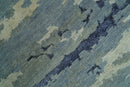 Modern Abstract Blue And Beige Hand Knotted 8x10 Wool And Bamboo Silk Rug