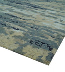 Modern Abstract Blue And Beige Hand Knotted 8x10 Wool And Bamboo Silk Rug