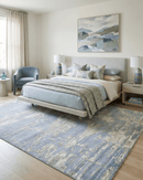 Modern Abstract Blue And Beige Hand loom 8x10 Viscose Area Rug