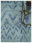 Modern Abstract Blue And Gray Hand Knotted 6x9 Bamboo Silk Area Rug
