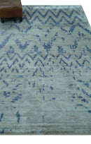 Modern Abstract Blue And Gray Hand Knotted 6x9 Bamboo Silk Area Rug