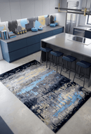 Modern Abstract Blue and Gray Hand Tufted Wool 5x8 Area Rug