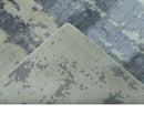 Modern Abstract Blue And Ivory Hand Knotted Wool Area Rug
