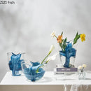 Modern abstract blue & clear striped glass vase living room decor