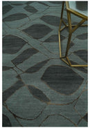 Modern Abstract Charcoal and Gray Hand loom 6x9 Wool and Art Silk Area Rug