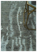Modern abstract Charcoal and Light Blue Hand knotted 5x8 wool Area Rug