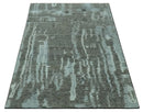 Modern abstract Charcoal and Light Blue Hand knotted 5x8 wool Area Rug