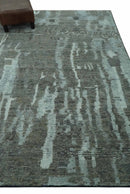 Modern abstract Charcoal and Light Blue Hand knotted 5x8 wool Area Rug