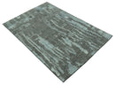 Modern abstract Charcoal and Light Blue Hand knotted 5x8 wool Area Rug