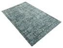 Modern Abstract Charcoal, Grey and Silver Hand Knotted 6x9.4 Floral Wool and Silk Area Rug
