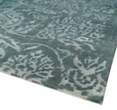 Modern Abstract Charcoal, Grey and Silver Hand Knotted 6x9.4 Floral Wool and Silk Area Rug