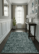 Modern Abstract Charcoal, Grey and Silver Hand Knotted 6x9.4 Floral Wool and Silk Area Rug