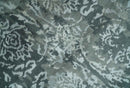 Modern Abstract Charcoal, Grey and Silver Hand Knotted 6x9.4 Floral Wool and Silk Area Rug