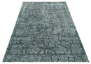 Modern Abstract Charcoal, Grey and Silver Hand Knotted 6x9.4 Floral Wool and Silk Area Rug