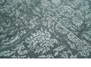 Modern Abstract Charcoal, Grey and Silver Hand Knotted 6x9.4 Floral Wool and Silk Area Rug