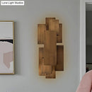 Modern abstract dark wood wall sconce stairway direct wired light
