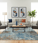Modern Abstract Design Beige And Blue 8x10 Hand Knotted Wool, Art Silk Rug