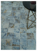 Modern Abstract Design Blue And Brown 8x10 Hand Knotted Wool Area Rug