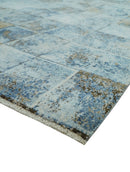 Modern Abstract Design Blue And Brown 8x10 Hand Knotted Wool Area Rug