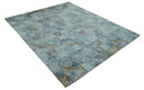 Modern Abstract Design Blue And Brown 8x10 Hand Knotted Wool Area Rug