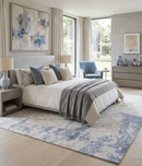 Modern Abstract Design Blue and Ivory Hand Loomed Art Silk Area Rug