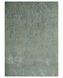Modern Abstract Gray, Green and Silver Hand loom 4.6x6.6 wool and Art Silk Area Rug