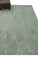 Modern Abstract Gray, Green and Silver Hand loom 4.6x6.6 wool and Art Silk Area Rug
