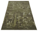 Modern Abstract Green and Silver Hand loom wool and Art Silk Area Rug