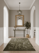 Modern Abstract Green and Silver Hand loom wool and Art Silk Area Rug