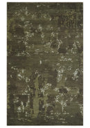 Modern Abstract Green and Silver Hand loom wool and Art Silk Area Rug