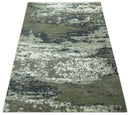 Modern abstract Green, Charcoal, Ivory and silver Hand Knotted 5x8 wool Area Rug