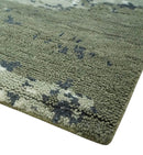 Modern abstract Green, Charcoal, Ivory and silver Hand Knotted 5x8 wool Area Rug