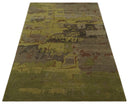 Modern Abstract Green, Olive, Charcoal and Brown Hand knotted 6x9 wool Area Rug