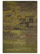 Modern Abstract Green, Olive, Charcoal and Brown Hand knotted 6x9 wool Area Rug
