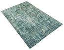 Modern Abstract Hand carved Texture Teal, Ivory and Blue Hand Knotted 5x8 wool Rug