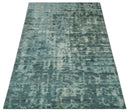Modern Abstract Hand carved Texture Teal, Ivory and Blue Hand Knotted 5x8 wool Rug