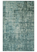 Modern Abstract Hand carved Texture Teal, Ivory and Blue Hand Knotted 5x8 wool Rug