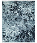 Modern Abstract Hand Knotted 8x10 Ivory, Gray, Charcoal and Black  Wool and Blended Silk Area Rug