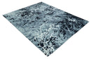Modern Abstract Hand Knotted 8x10 Ivory, Gray, Charcoal and Black  Wool and Blended Silk Area Rug