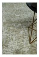 Modern Abstract Ivory, Green and Charcoal 5x8 Hand loom Wool and Viscose Area Rug
