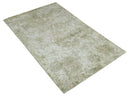 Modern Abstract Ivory, Green and Charcoal 5x8 Hand loom Wool and Viscose Area Rug