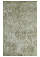 Modern Abstract Ivory, Green and Charcoal 5x8 Hand loom Wool and Viscose Area Rug