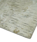 Modern Abstract Ivory, Green and Charcoal 5x8 Hand loom Wool and Viscose Area Rug